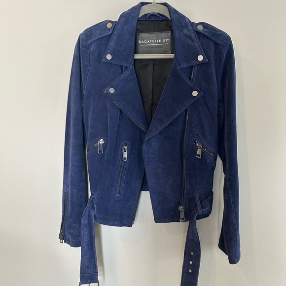 Bagatelle Navy Genuine Suede Moto Jacket. Size M. Like new. - Picture 4 of 9